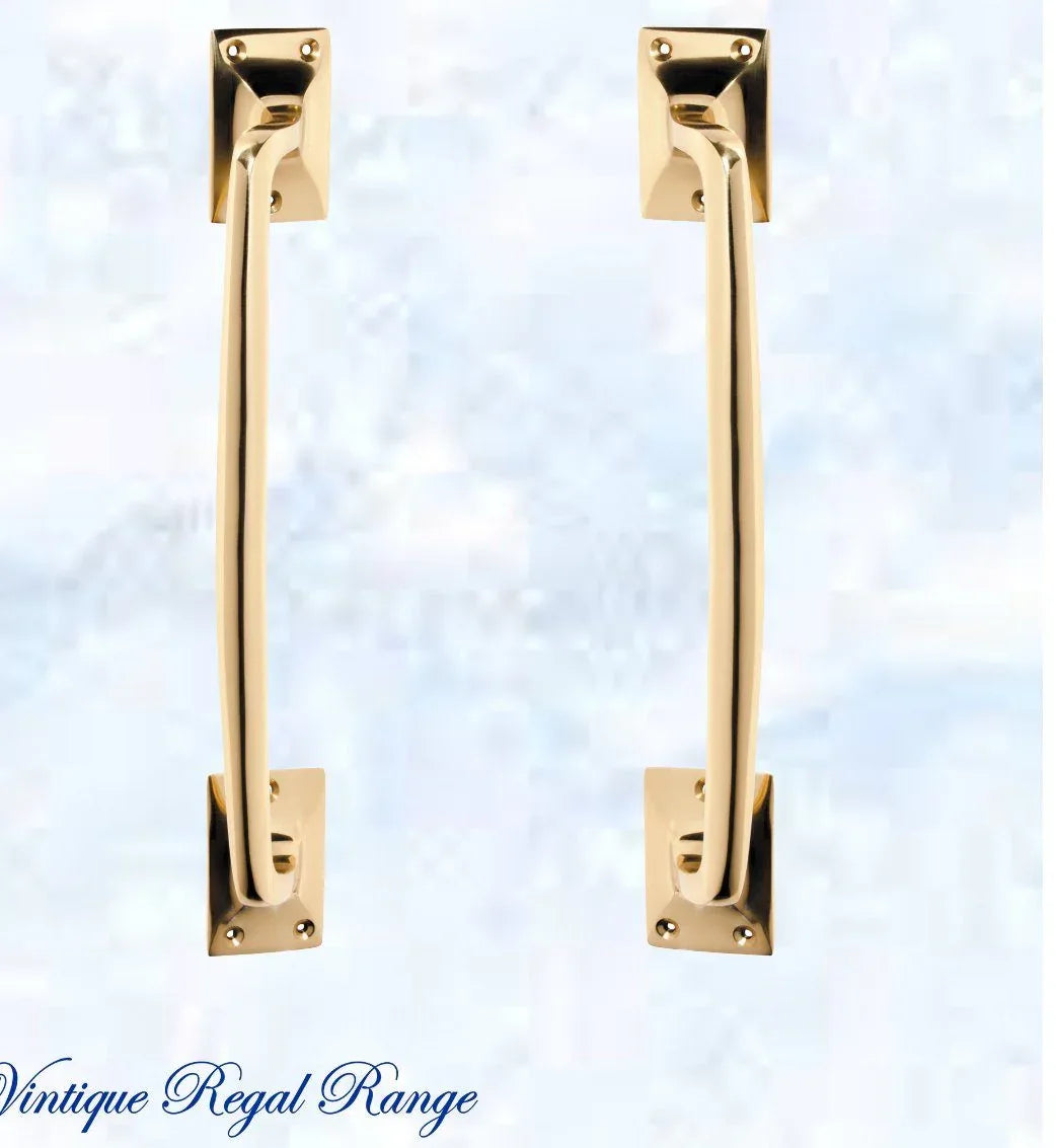 Polished Brass Traditional Offset Door handle 305 x 42mm - Vintique Concepts