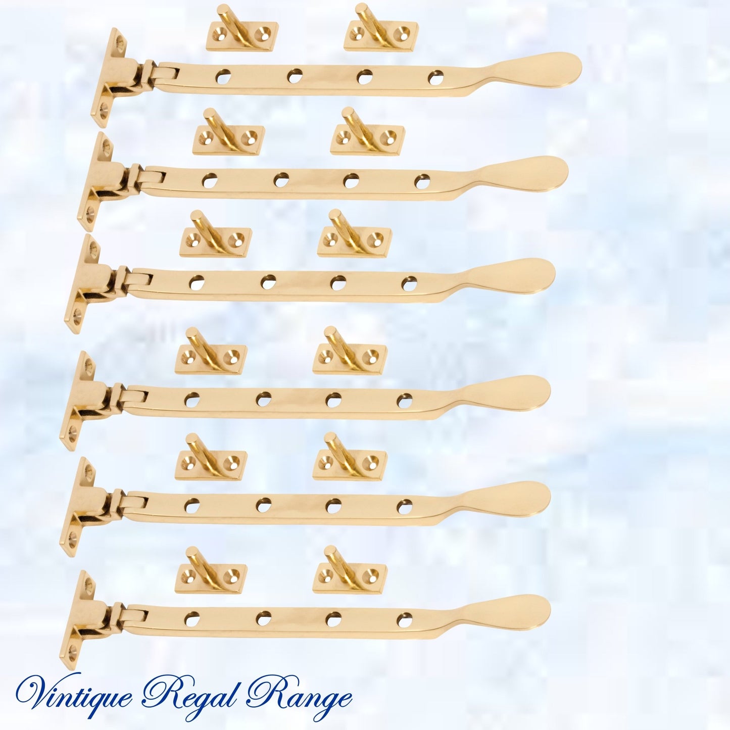 Polished Brass window stay 200mm with 4 holes-Base fixed-Vintique Concepts