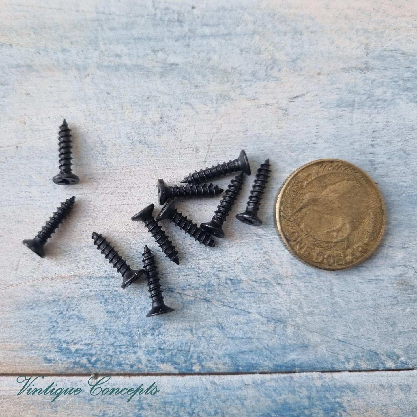 Powdercoated Black wood screws 12mm (packet of 10)-Vintique Concepts