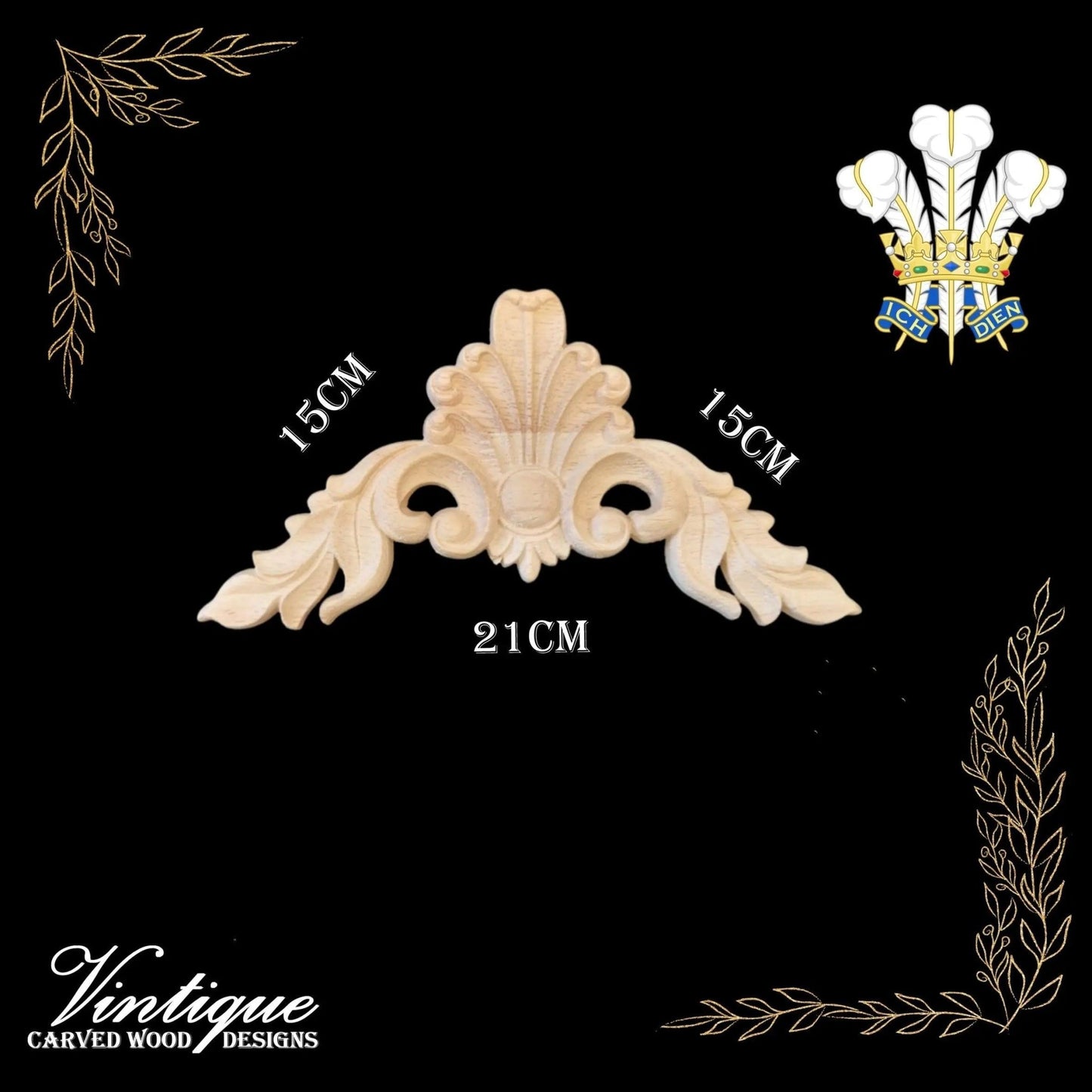 Prince's Plume Furniture wood applique Onlay  15cm x 15cm-Vintique Concepts