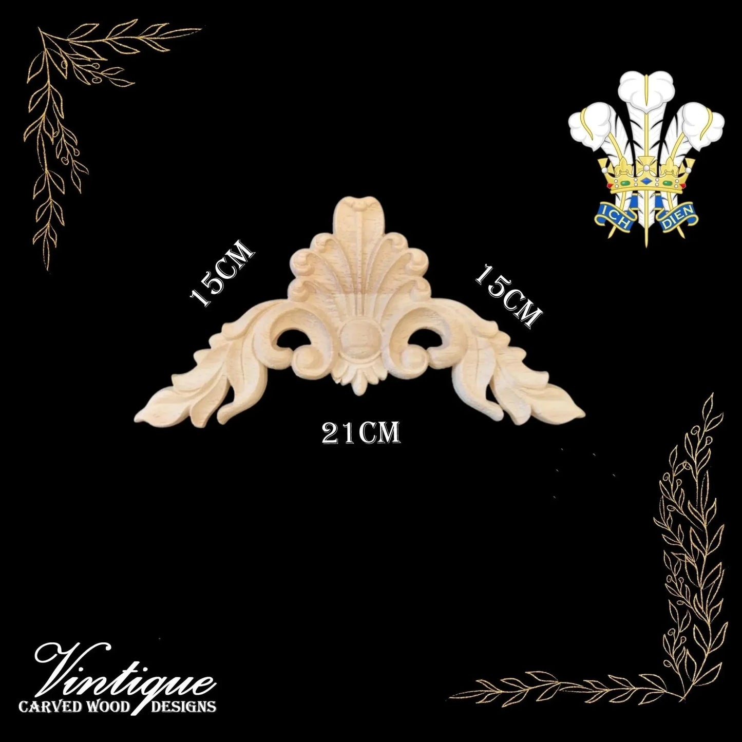 Prince's Plume Wood Applique Onlay 15cm x 15cm - Vintique Concepts