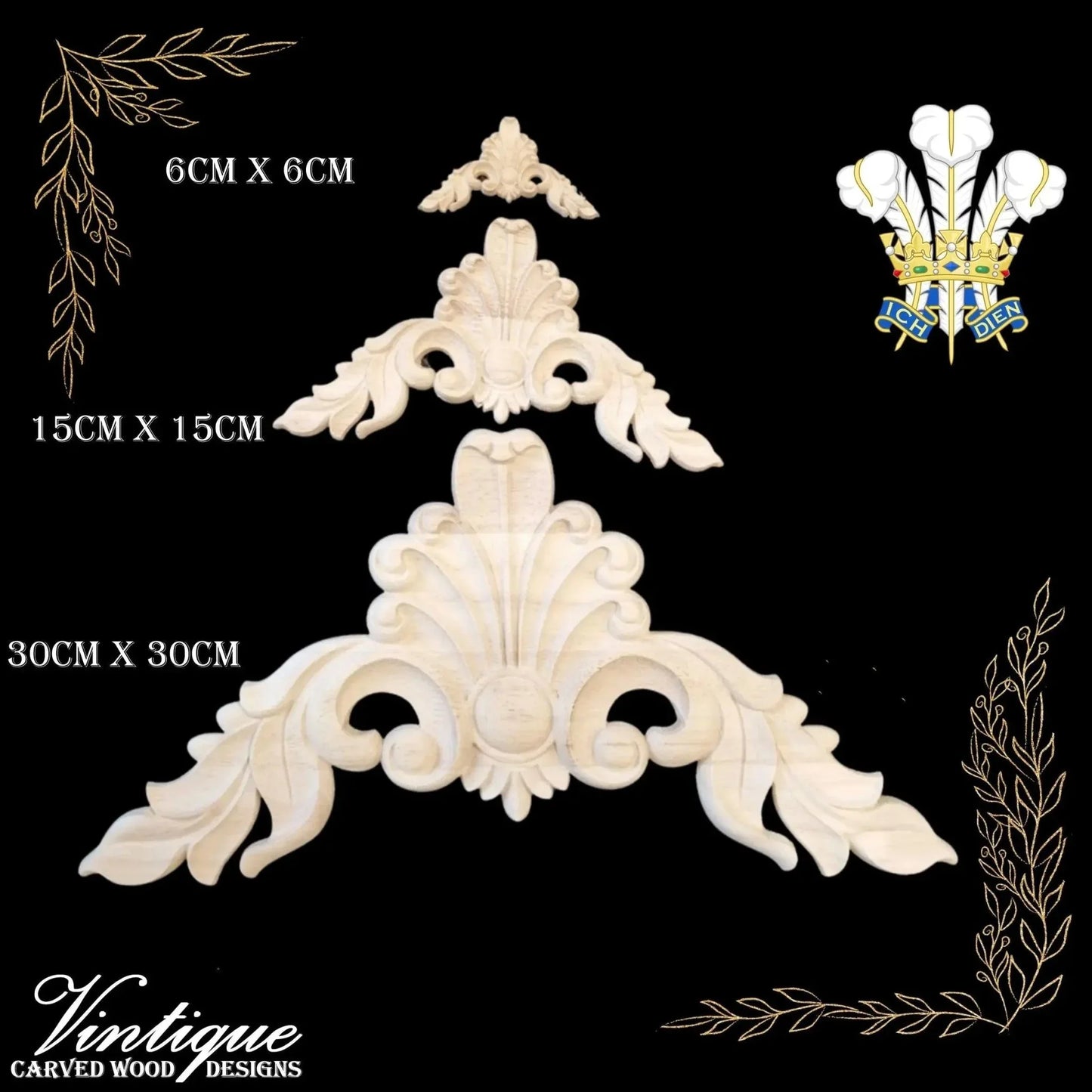 Prince's Plume Furniture wood applique Onlay 6cm x 6cm - Vintique Concepts