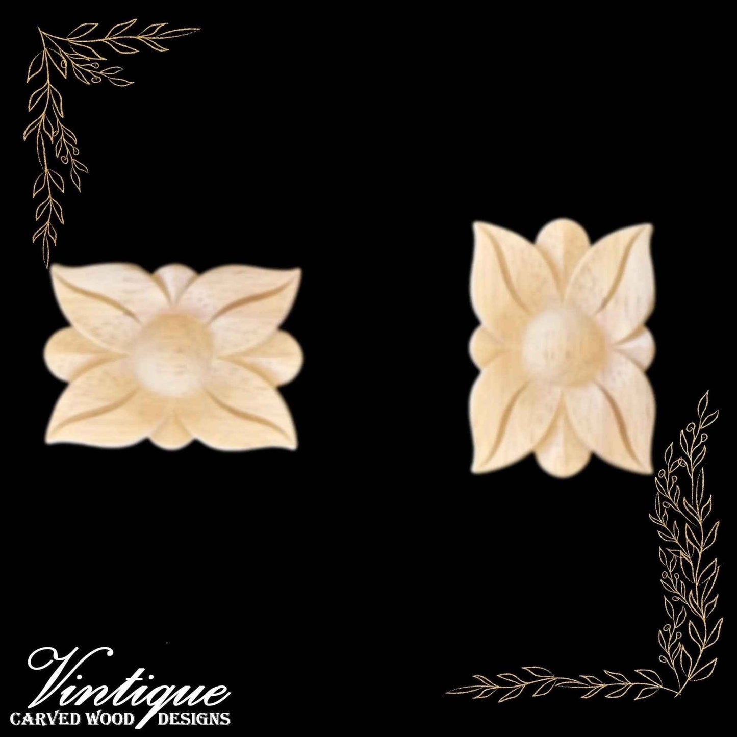 Rectangle Flower medallion Furniture wood applique Onlay 5cm x 7cm