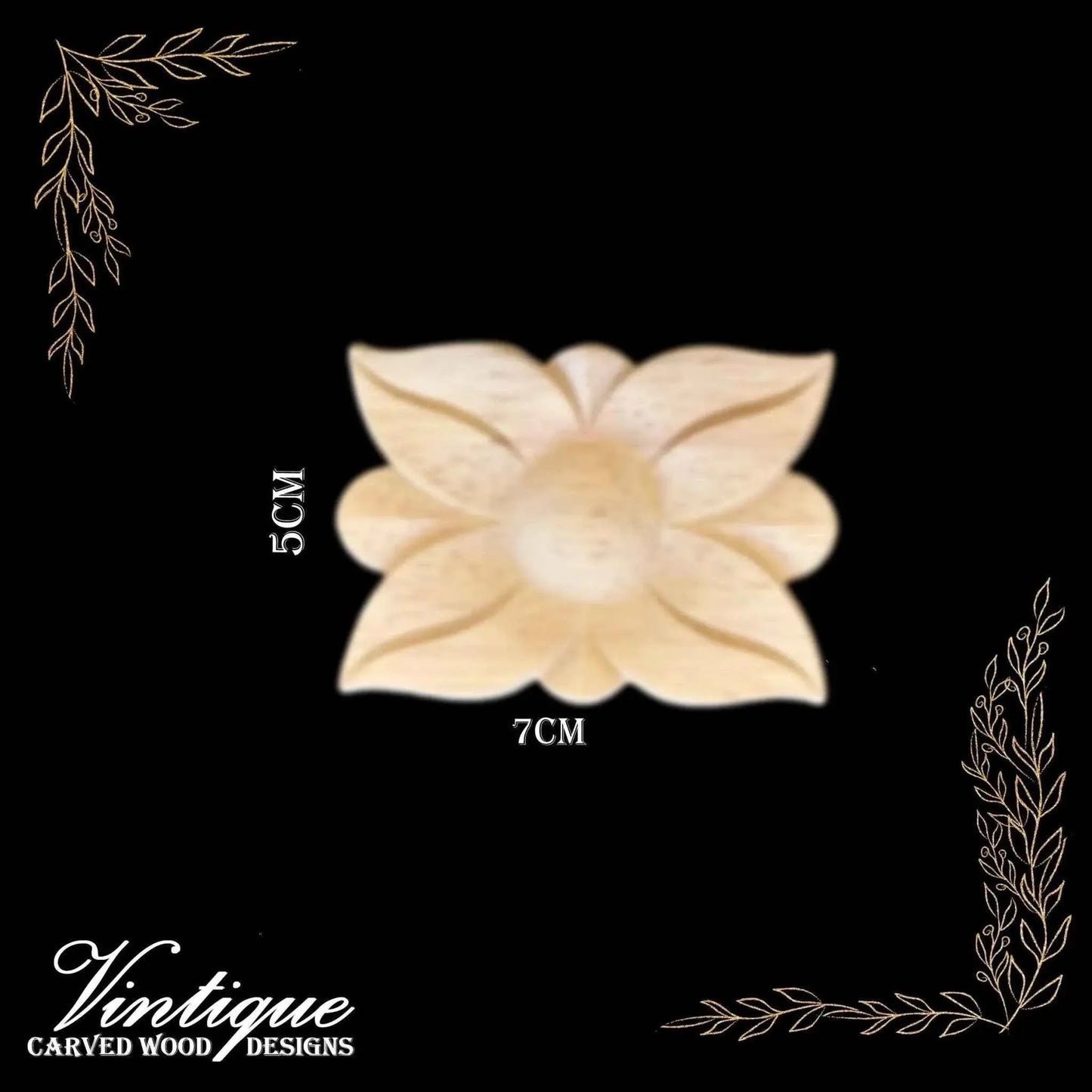 Rectangle Flower medallion Furniture wood applique Onlay 5cm x 7cm - Vintique Concepts
