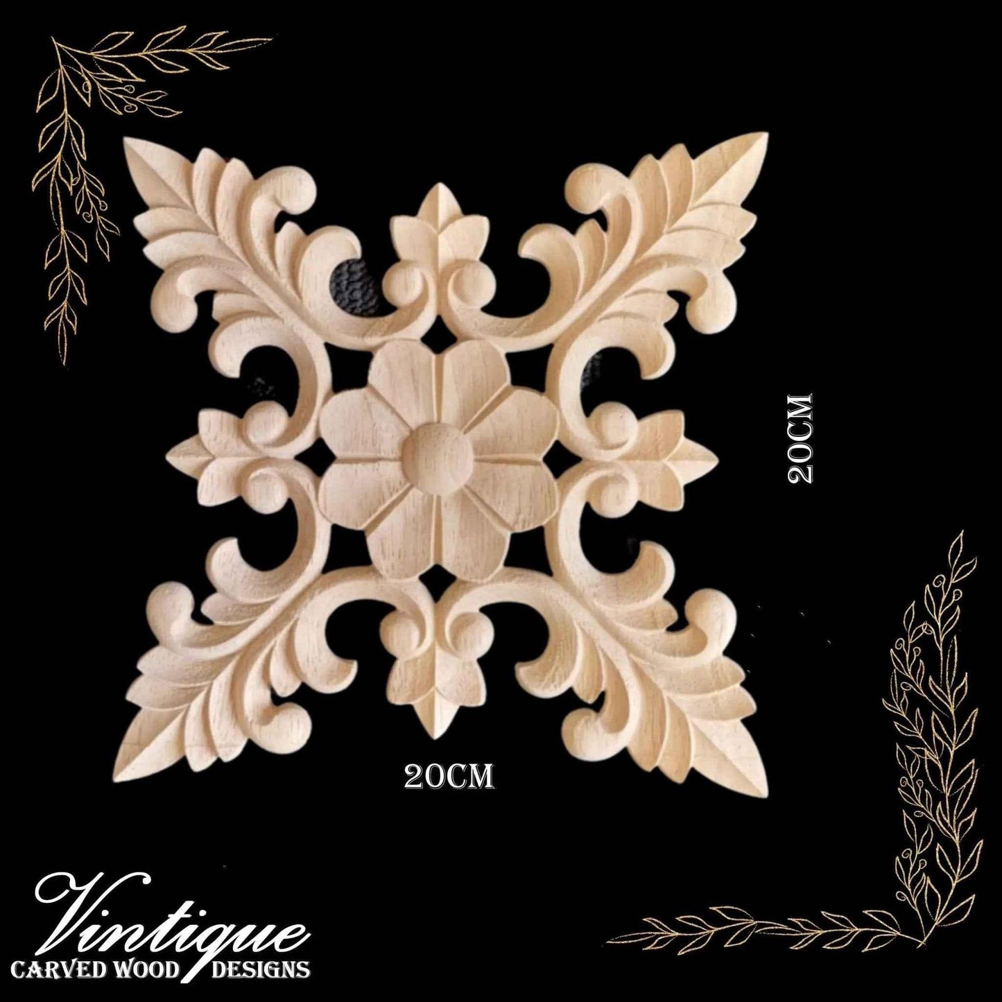 Regal Cross Wooden Applique Medallion 20cm x 20cm - Vintique Concepts