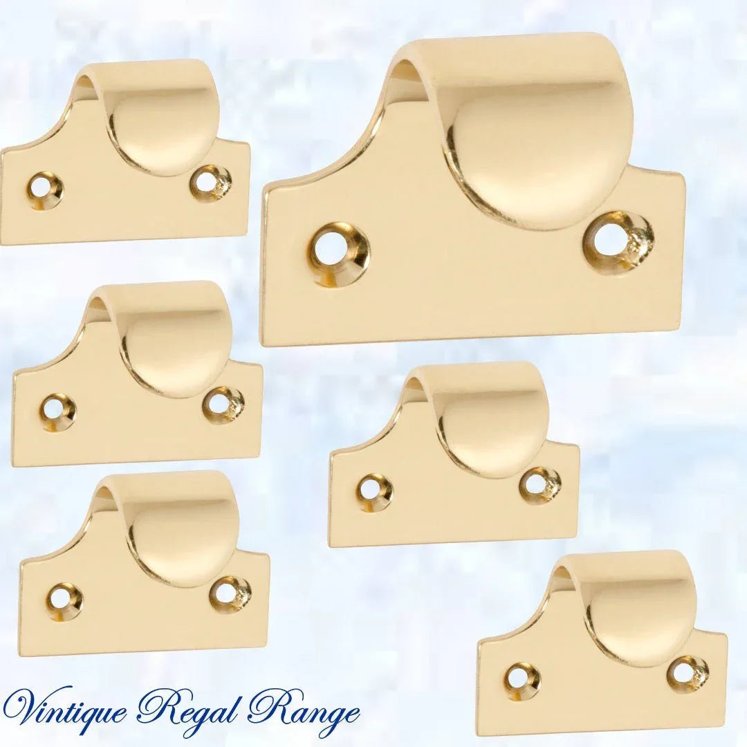 Regal Polished Brass Traditional sash window lift 49mm x 40mm - Vintique Concepts