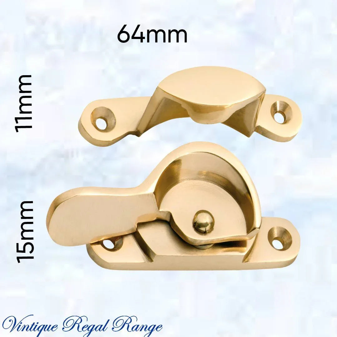 Regal Polished Narrow Sash Window Fastener 64 x 11x 15mm - Vintique Concepts
