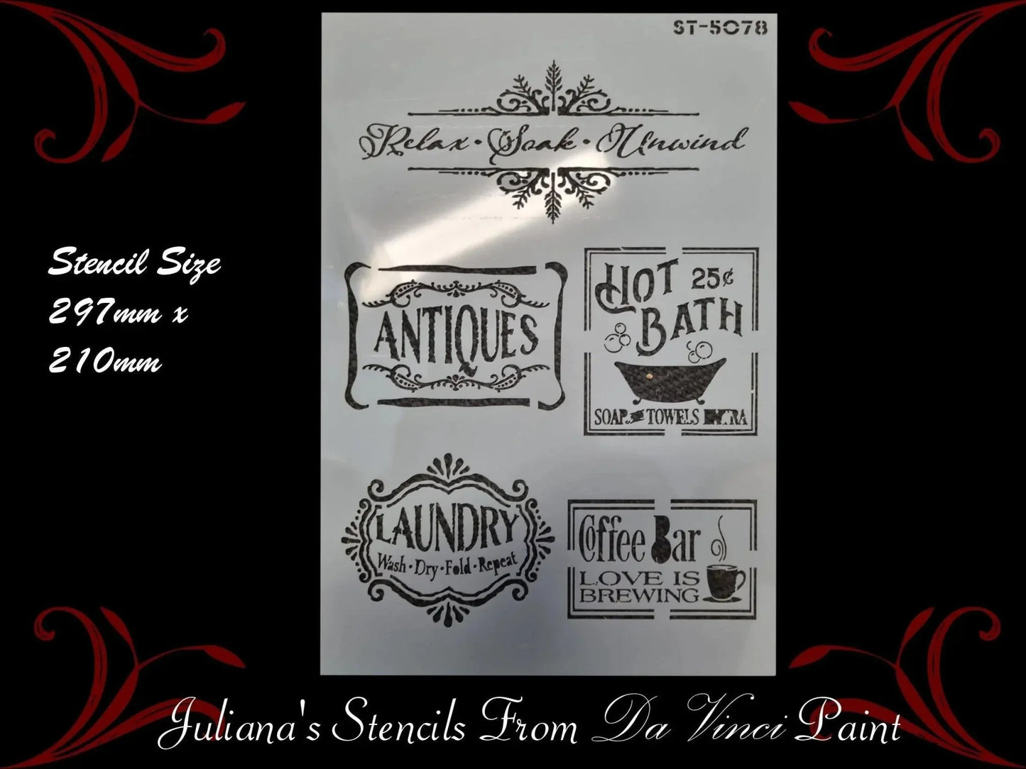 Relax-Soak-Unwind vintage furniture painting stencil (A4 Size) - Vintique Concepts