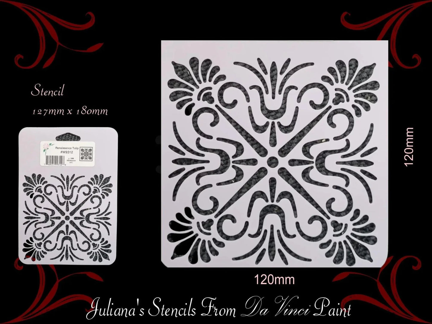 Renaissance scallop vintage furniture paint stencil 127mm x 180mm - Vintique Concepts