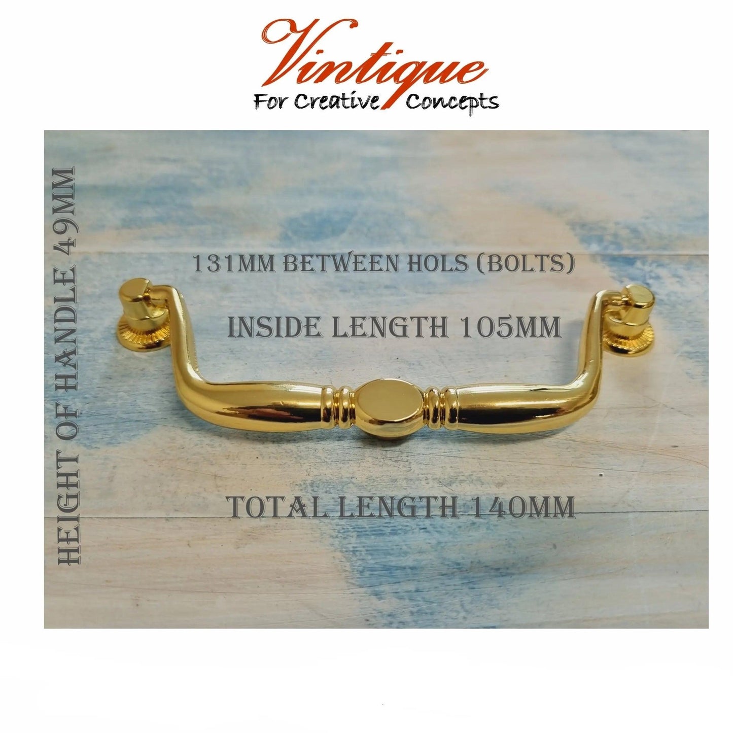 Retro bright gold heavy duty handle 140mm long-Vintique Concepts