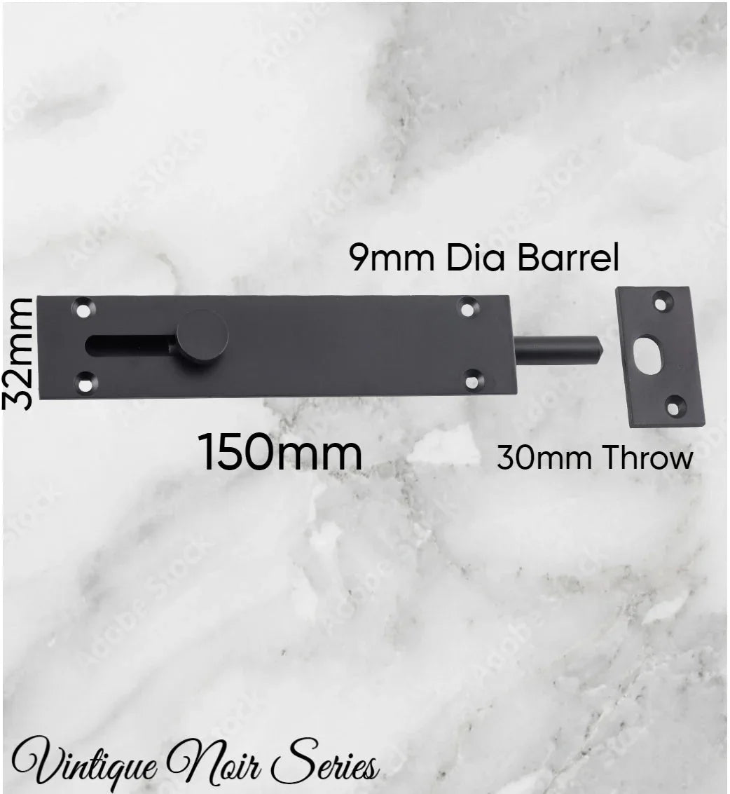 Reverse Sliding Barrel Bolt Matt Black -150x32mm - Vintique Concepts