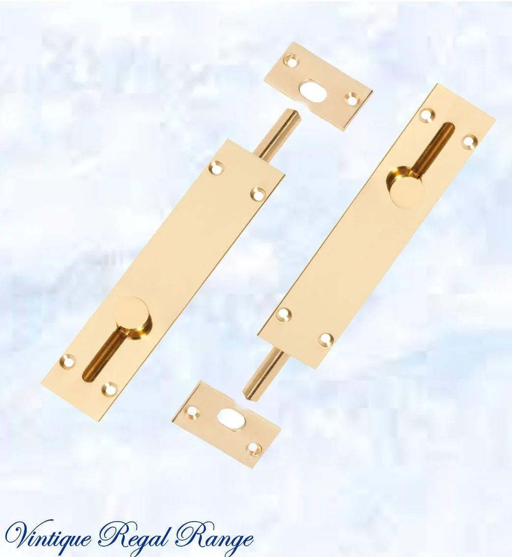 Reverse Sliding Barrel Bolt Polished Brass -150x32mm - Vintique Concepts
