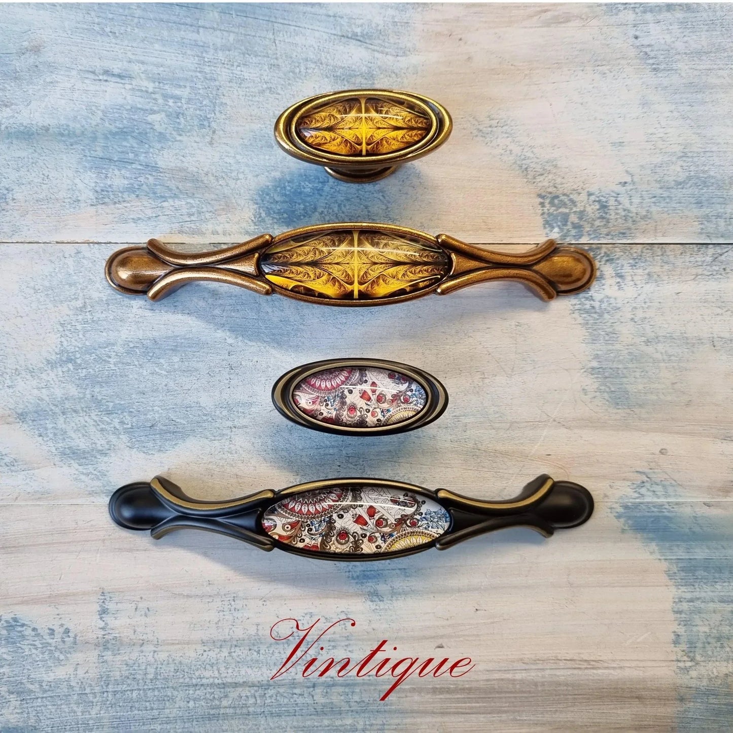 Roma Series Paisley Pattern Black Cabinet / wardrobe Handle 170mm long - Vintique Concepts
