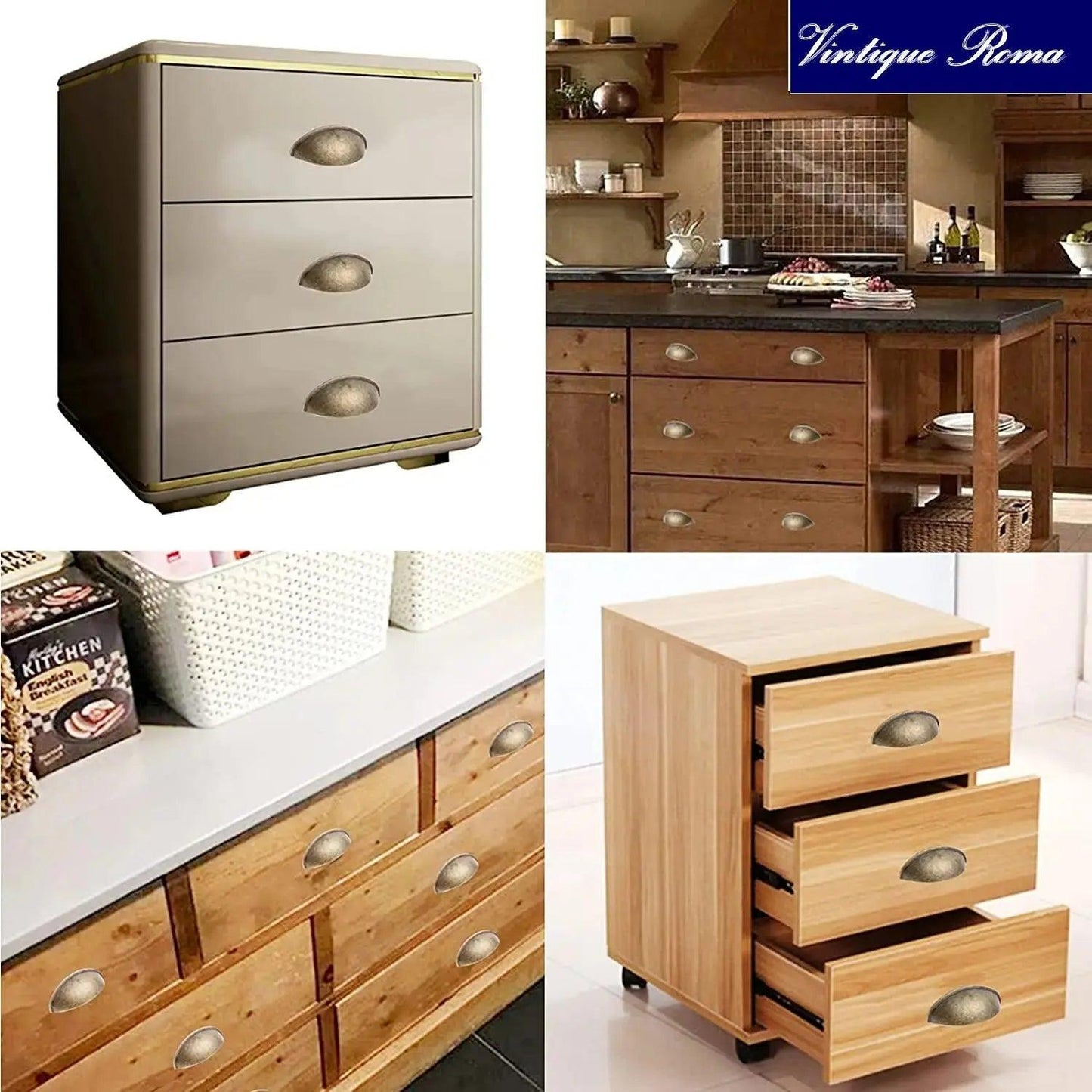 ROMA Stylish Cup Drawer handle 80mm BLACK-Vintique Concepts