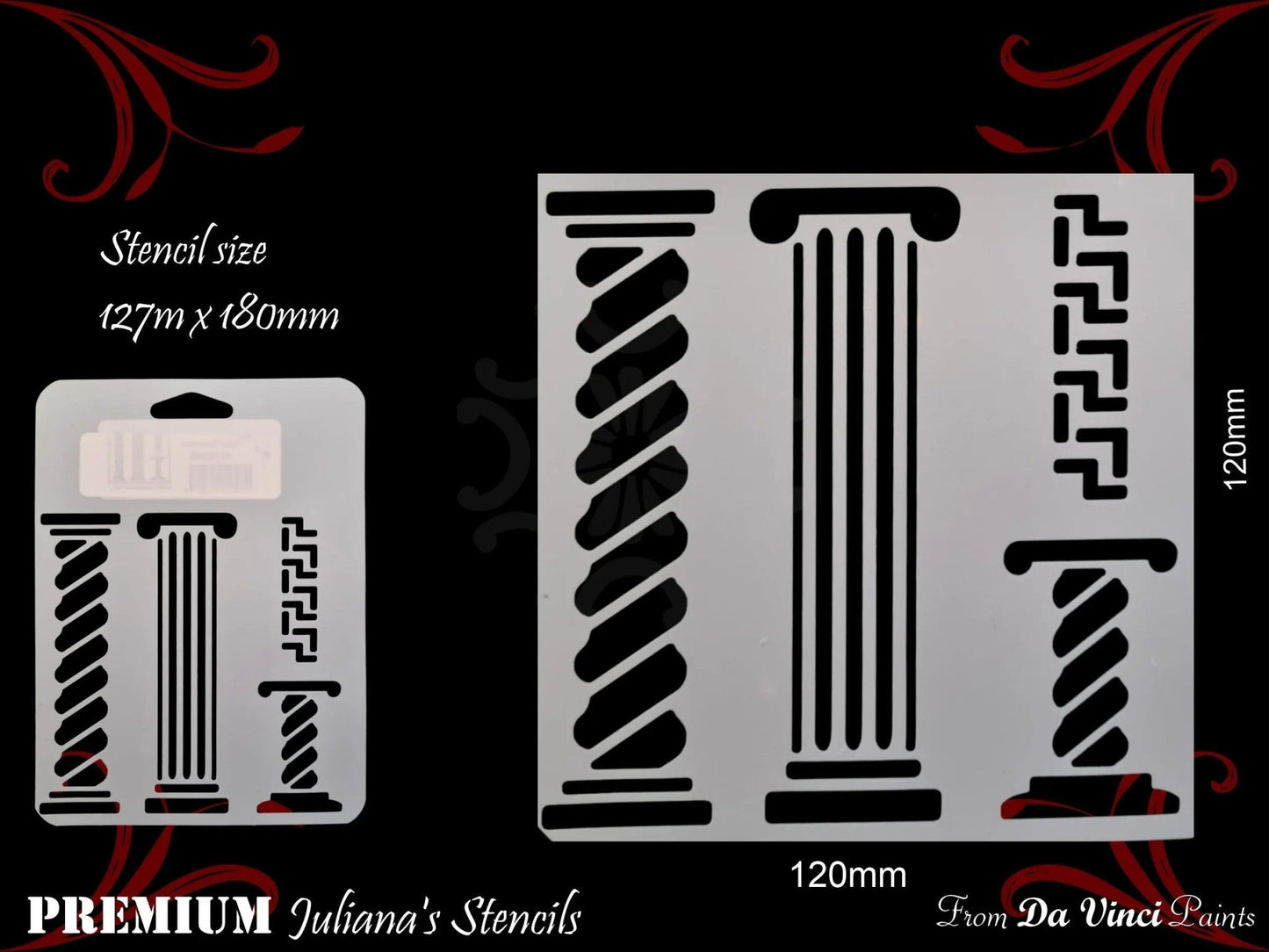 ROMAN COLMNS vintage furniture paint stencil 127mm x 180mm-Vintique Concepts