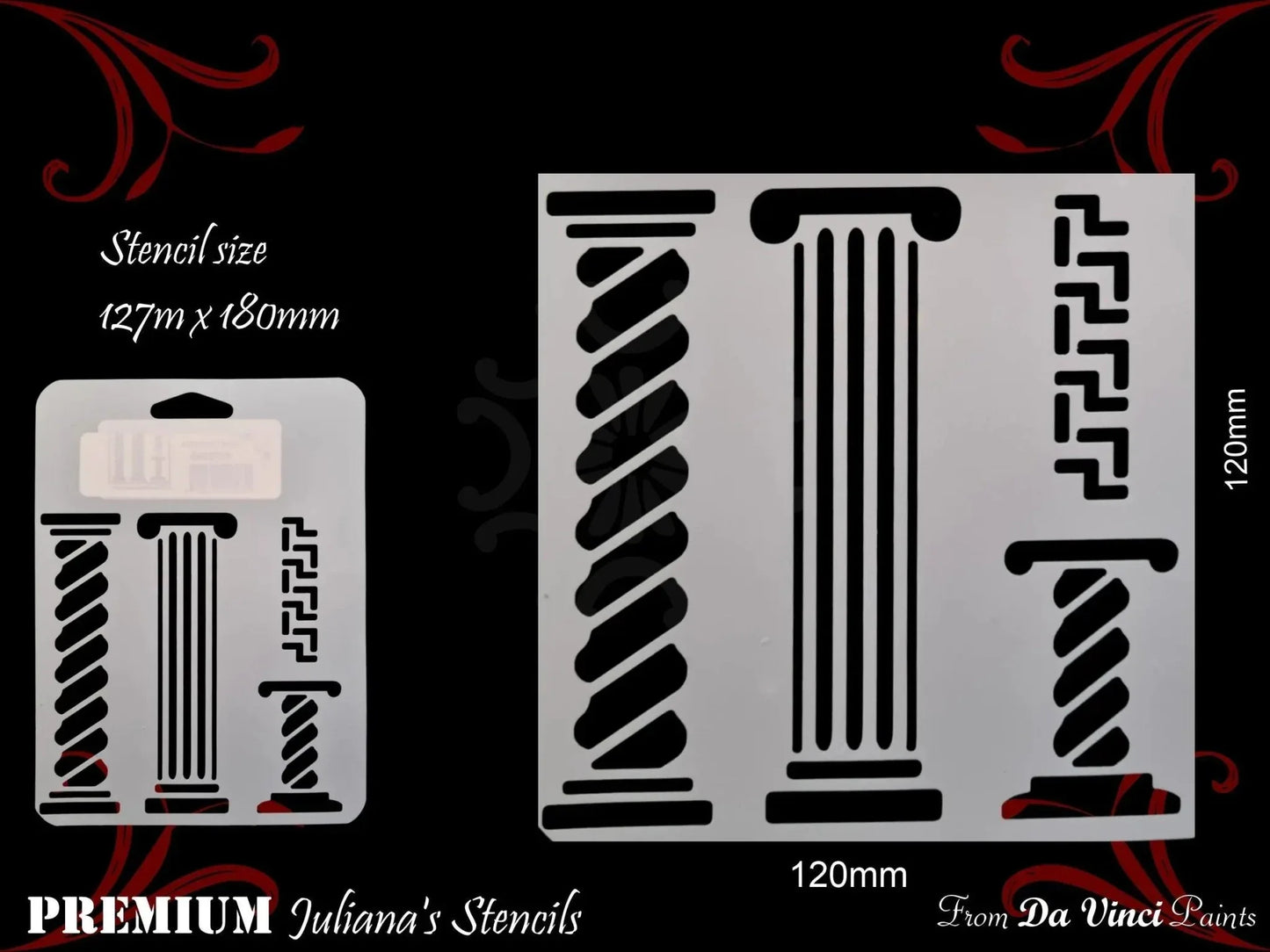 ROMAN COLMNS vintage furniture paint stencil 127mm x 180mm - Vintique Concepts
