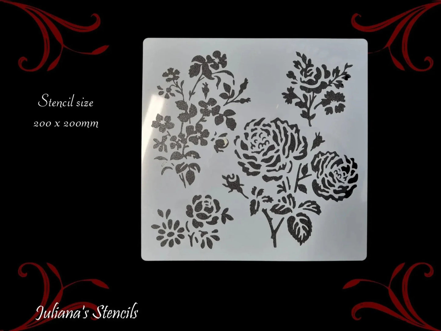 Rose Bush vintage furniture & Wall paint stencil 200mm x 200mm - Vintique Concepts
