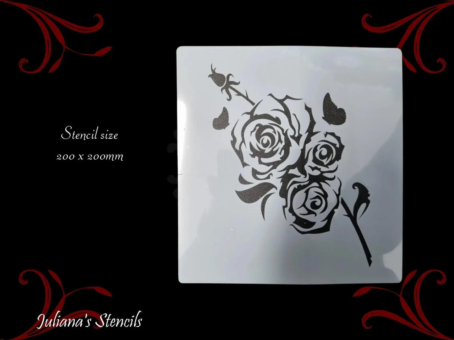 Rose Stem vintage furniture & Wall paint stencil 200mm x 200mm - Vintique Concepts
