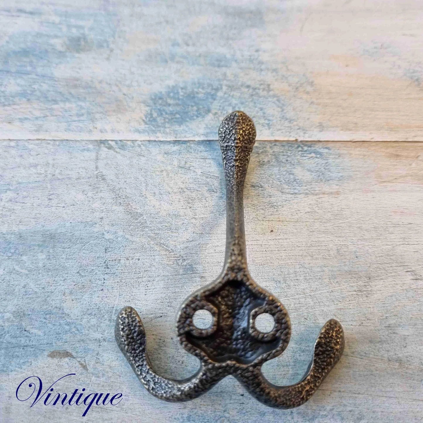 Rustic Aged Bronze Coat Hook - 3 Prong, 85mm x 60mm - Vintique Concepts