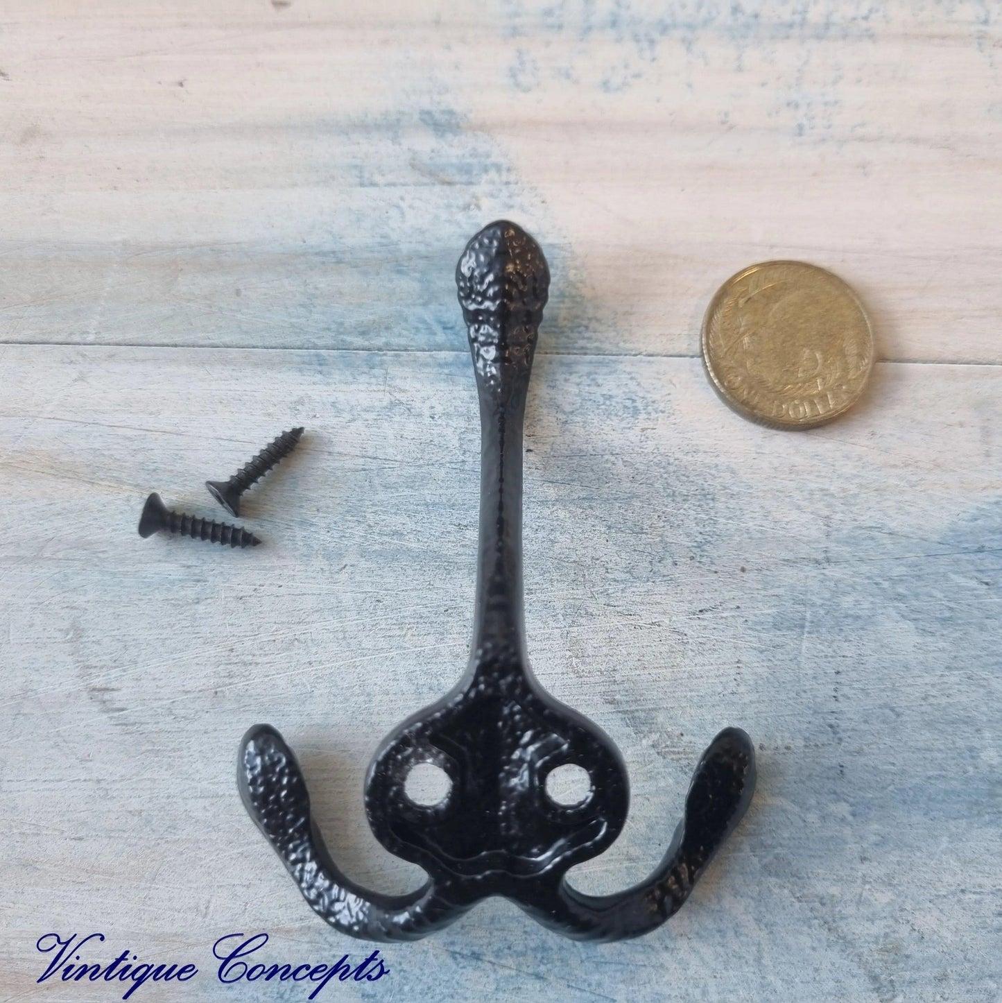 Rustic Black 3 Prong Coat Hook 85mm x 30mm-Vintique Concepts