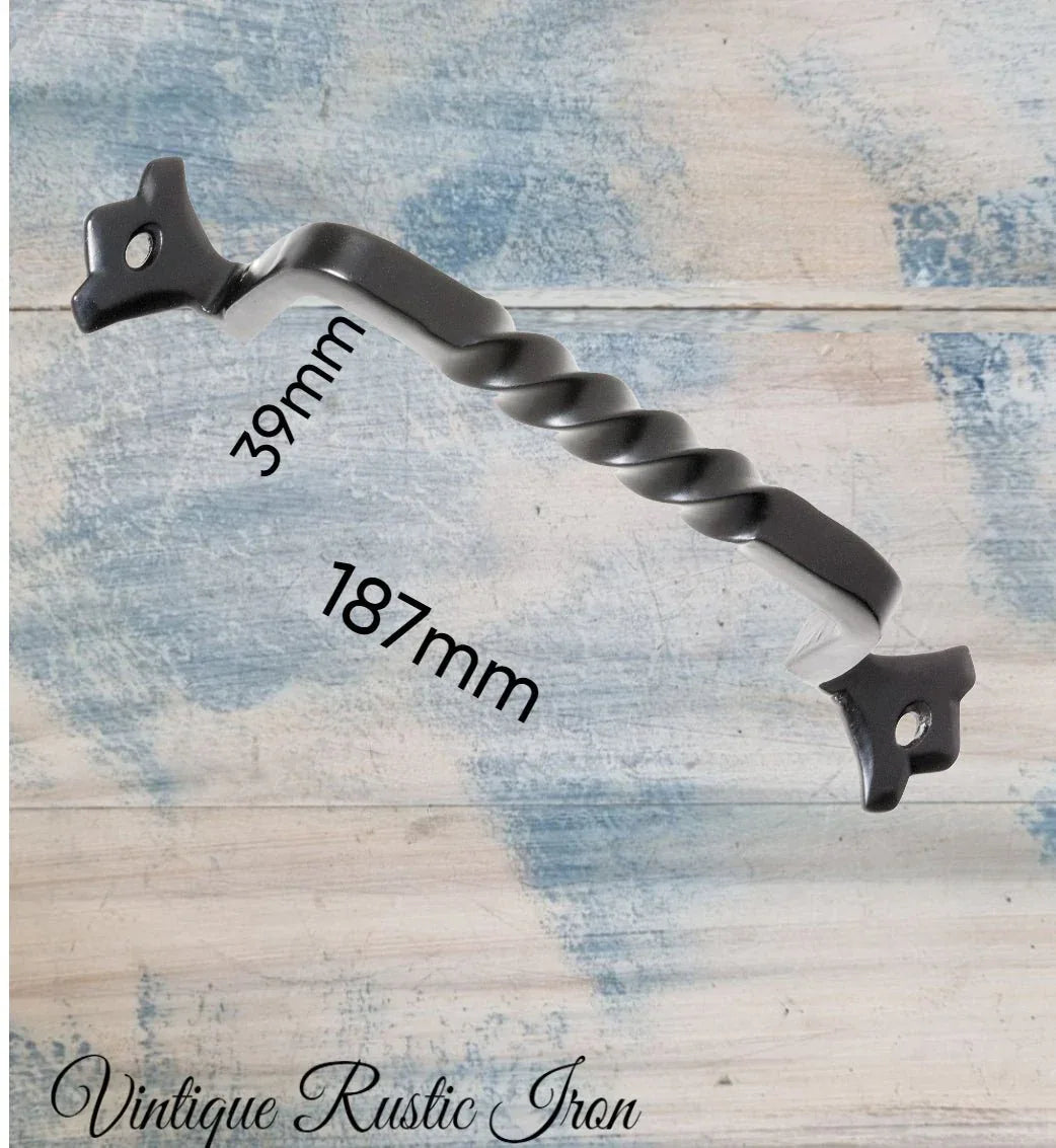 Rustic Black Twisted Wrought Iron/Steel Door handle 187mm long - Vintique Concepts