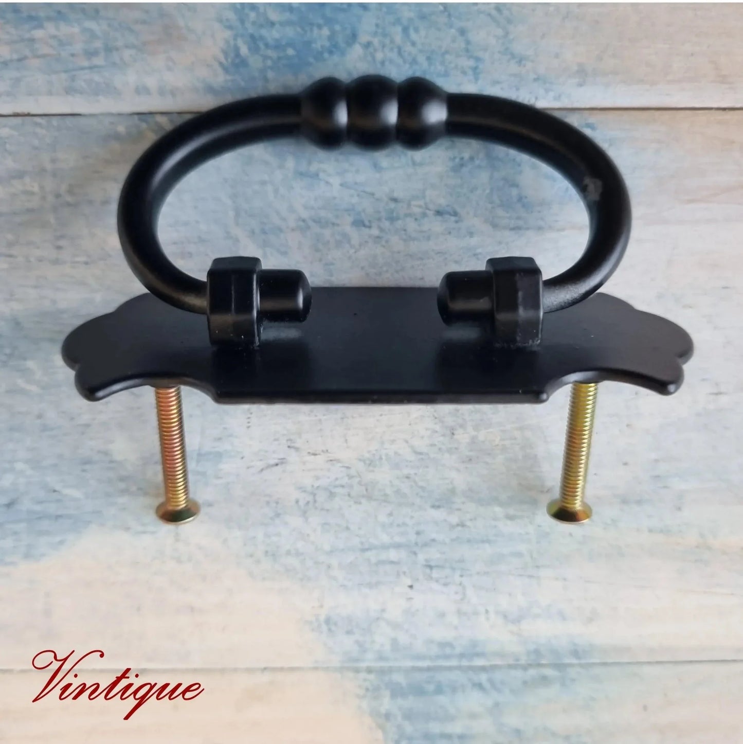 Rustic Satin Black swing bail cabinet / drawer handle 88mm x 67mm - Vintique Concepts