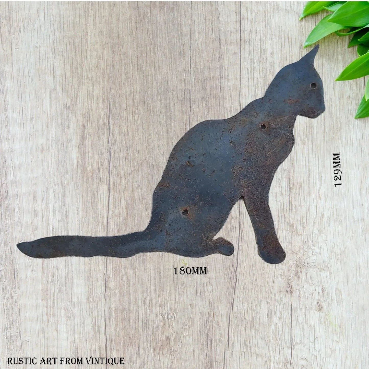 Rusty sitting cat Rusty metal art 129mm x 180mm - Vintique Concepts