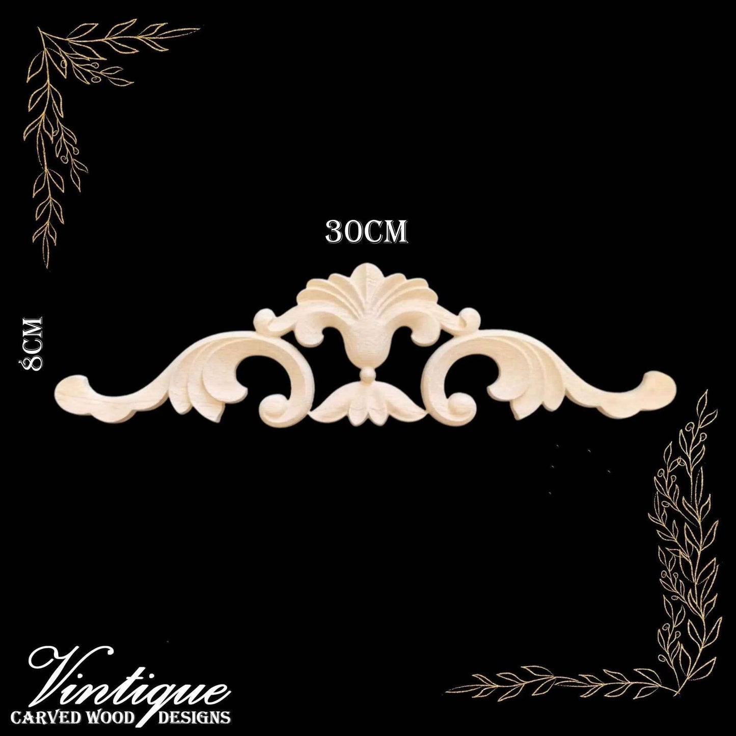 Scallop Banquet carved wood Centre Applique 30cm x 8cm