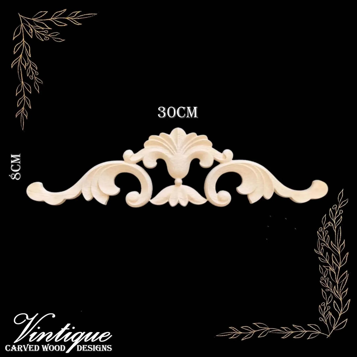 Scallop Banquet carved wood Centre Applique 30cm x 8cm - Vintique Concepts