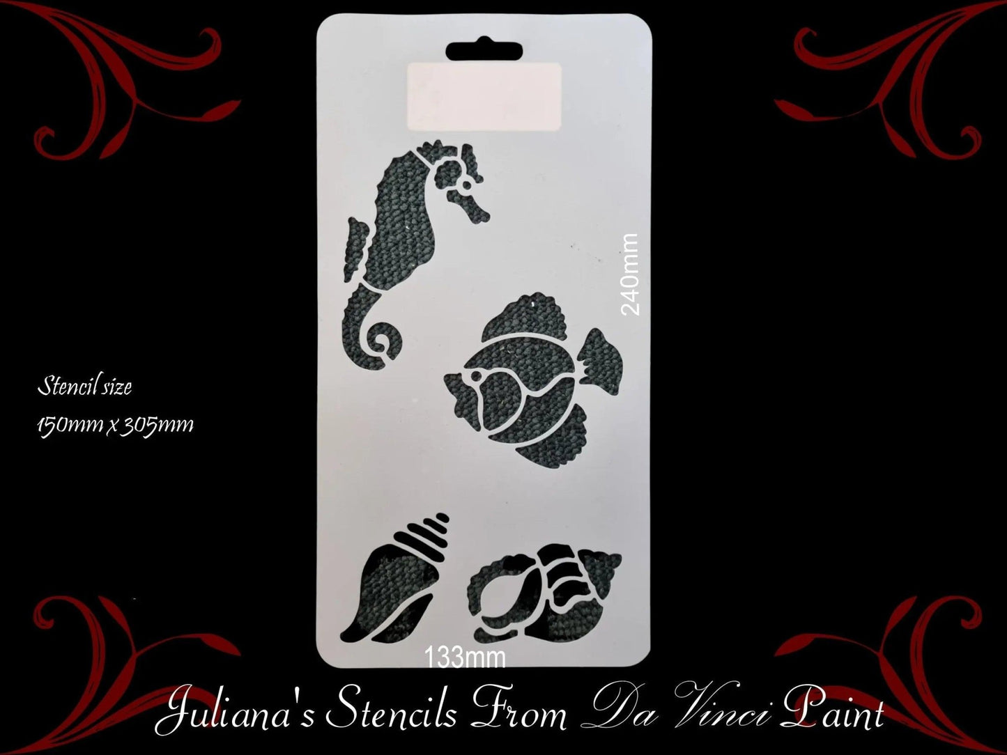 Seahorse, Fish, seashells furniture paint stencil  305mm x 150mm-Vintique Concepts