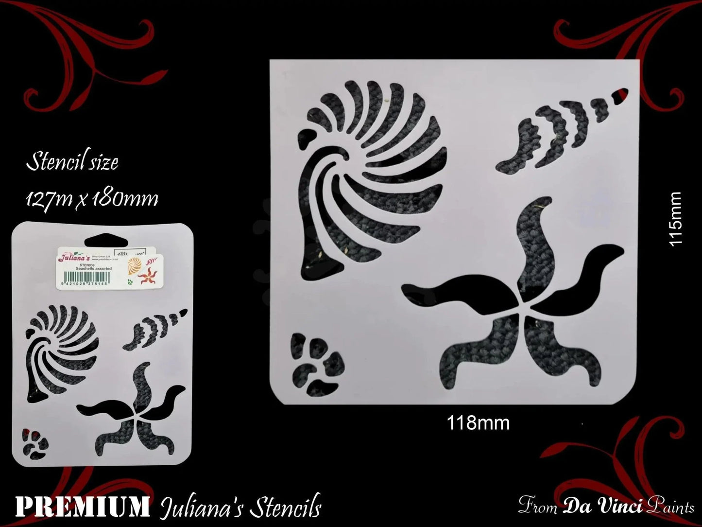 Seashell assortment furniture paint stencil 127mm x 180mm - Vintique Concepts