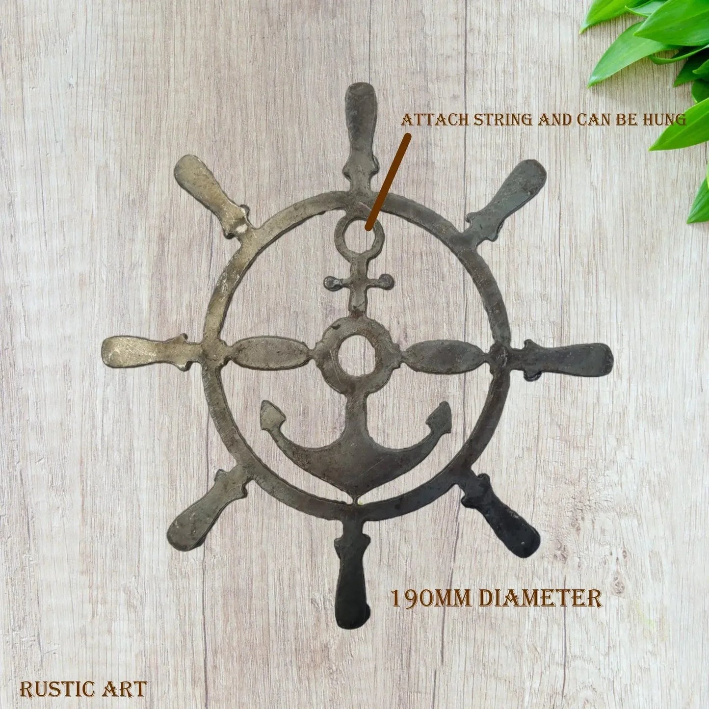Ships or Boat WHEEL & ANCHOR Rusty metal 190mm Dia - Vintique Concepts