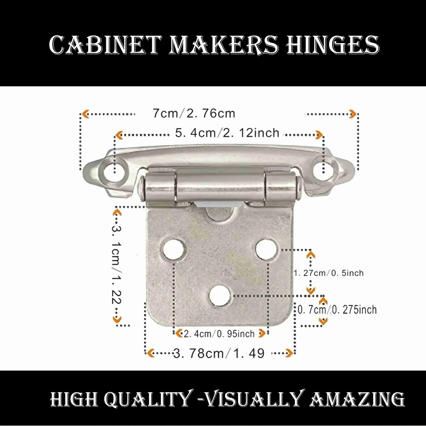 Silver Self-Closing Overlay Hinges 72mm x 46mm-Vintique Concepts