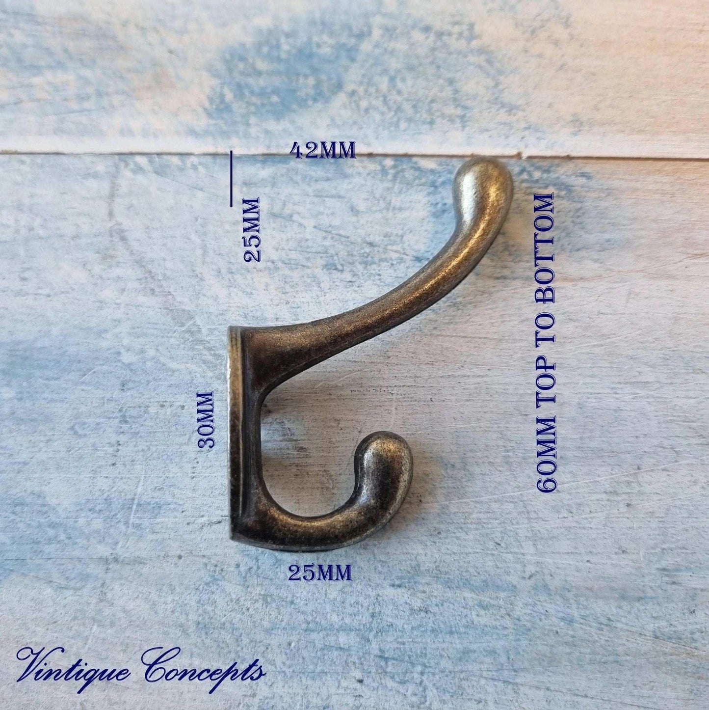 Small bronze Double prong Coathook 60mm high - Vintique Concepts