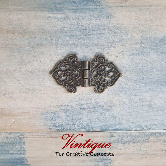 Small fancy Bronze Hinge 28mm x 33mm (overall length 56mm)-Vintique Concepts