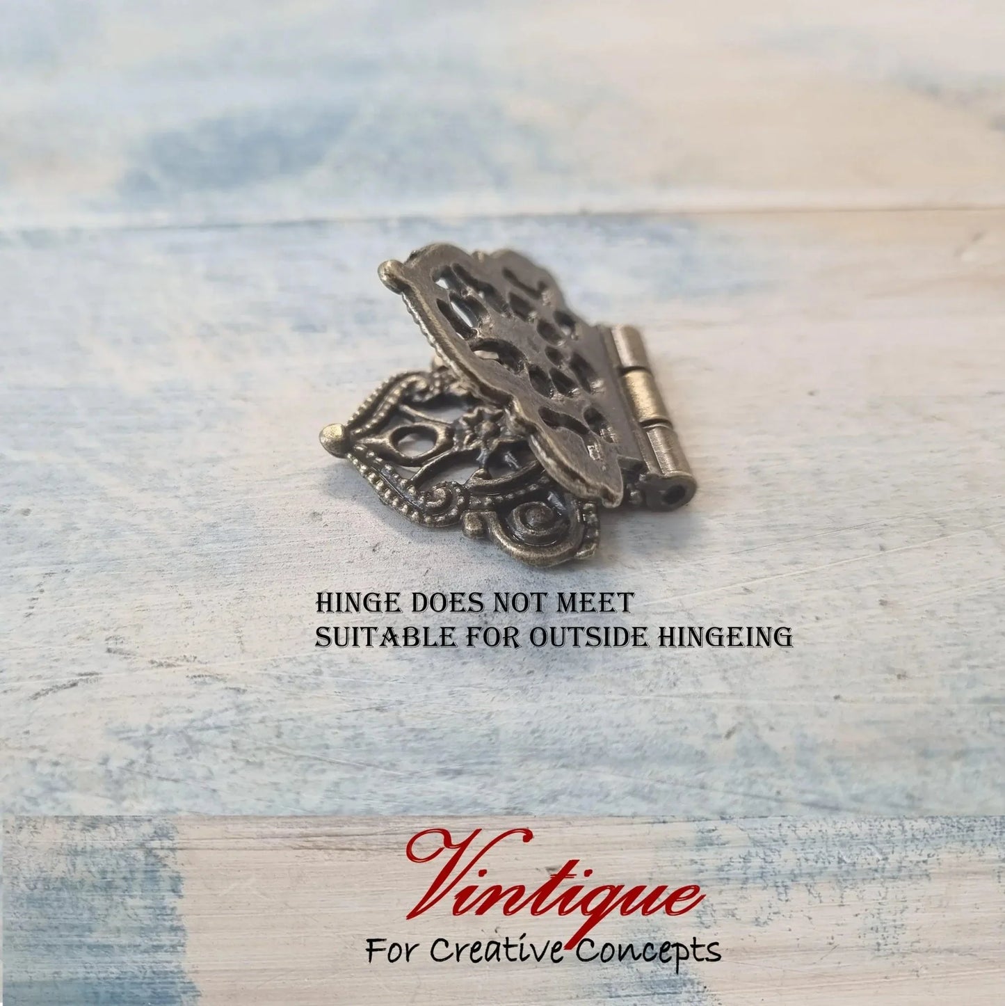 Small Fancy Bronze Hinge 28mm x 33mm - Overall Length 56mm - Vintique Concepts