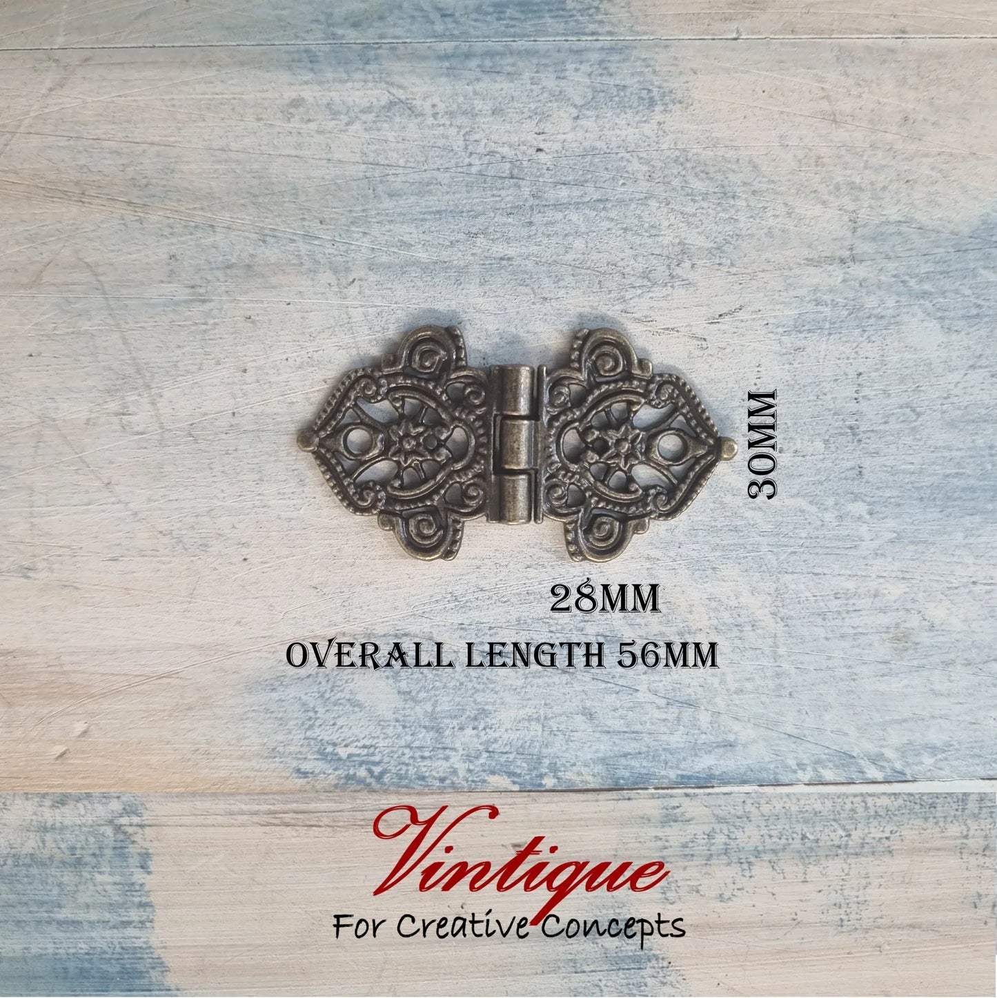 Small fancy Gold Hinge 28mm x 33mm (overall length 56mm) - Vintique Concepts