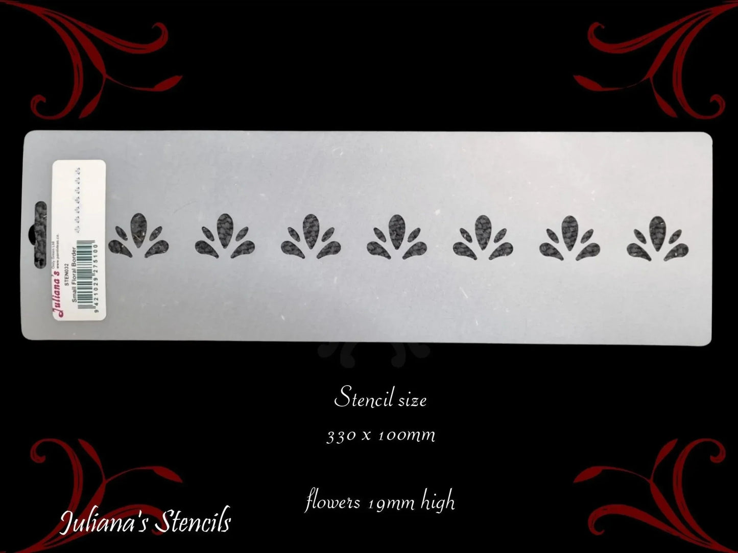 Small Floral Border vintage furniture paint stencil 120mm x 330mm - Vintique Concepts