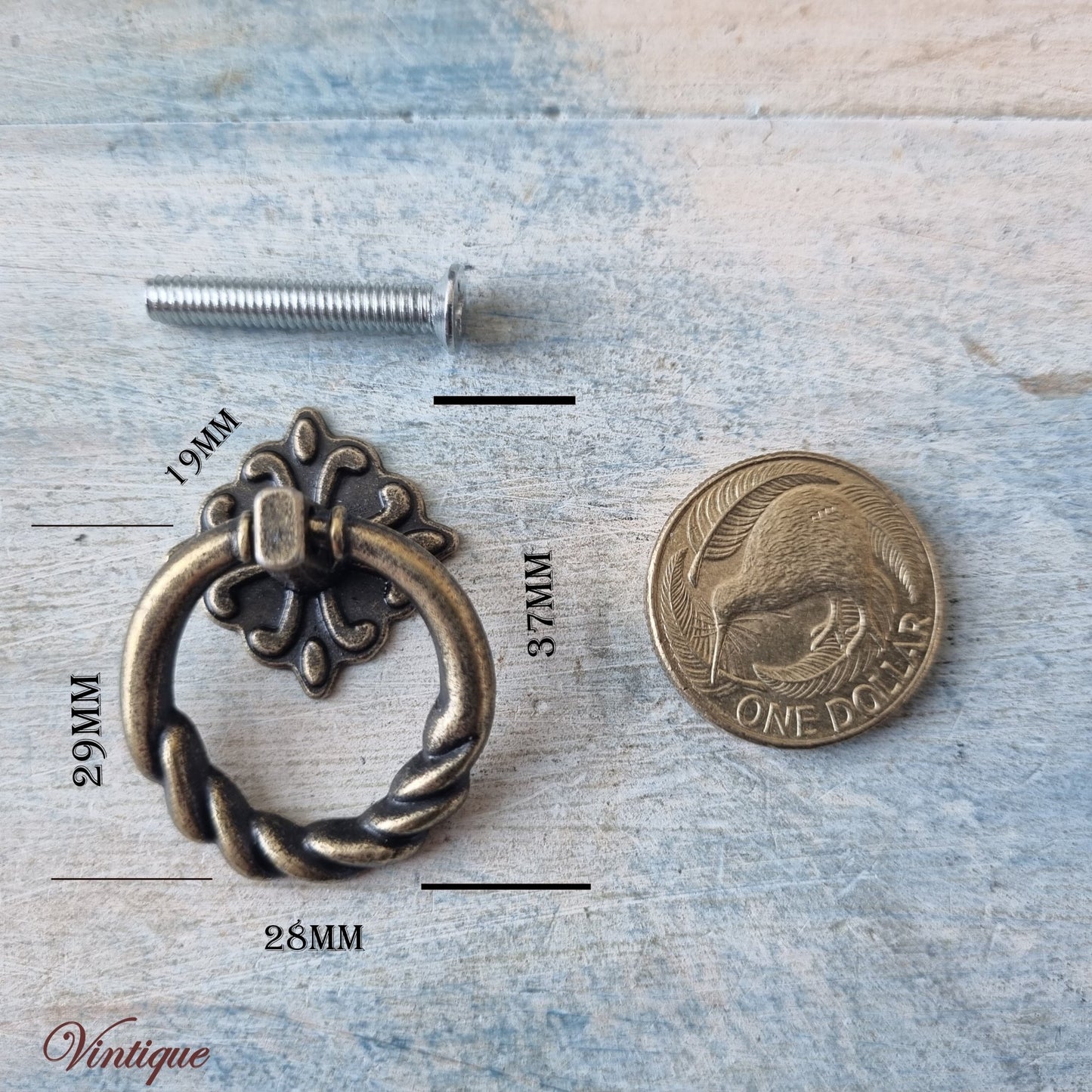 Small Rope Ring drawer handle Old Gold 28 x 37mm-Vintique Concepts