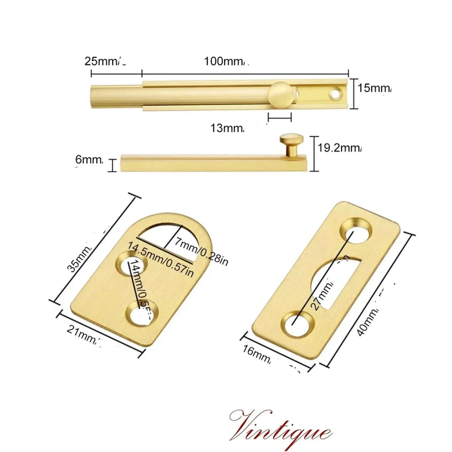 Barn type Solid Brass Sliding Bolt heavy duty-200mm - Vintique Concepts