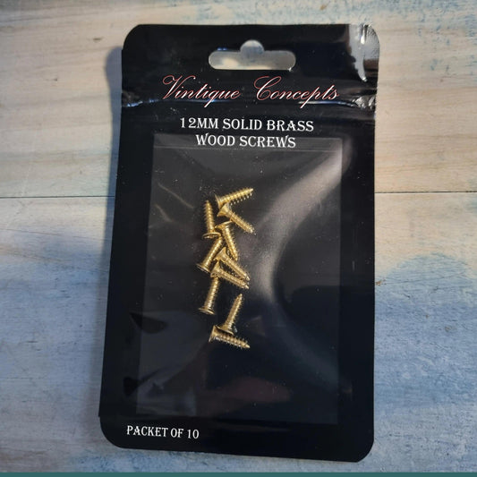 Solid Brass wood screws 12mm (packet of 10) M3-Vintique Concepts