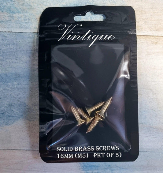 Solid Brass wood screws 16mm (packet of 5)-Vintique Concepts