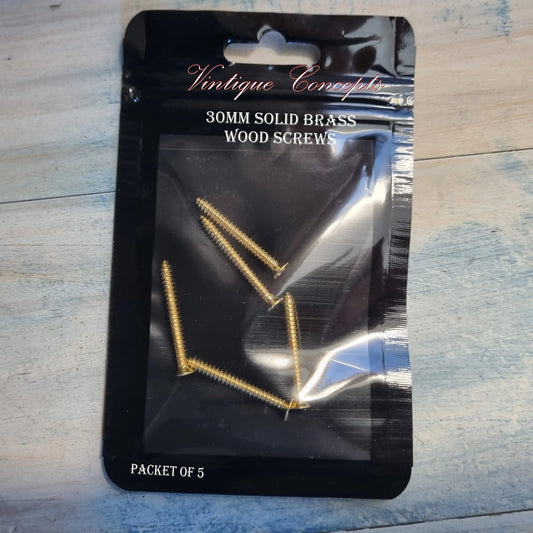 Solid Brass wood screws 30mm (packet of 5)-Vintique Concepts