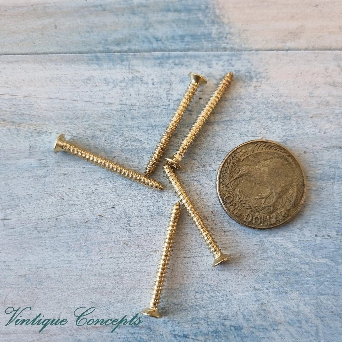 Solid Brass wood screws 30mm (packet of 5)-Vintique Concepts