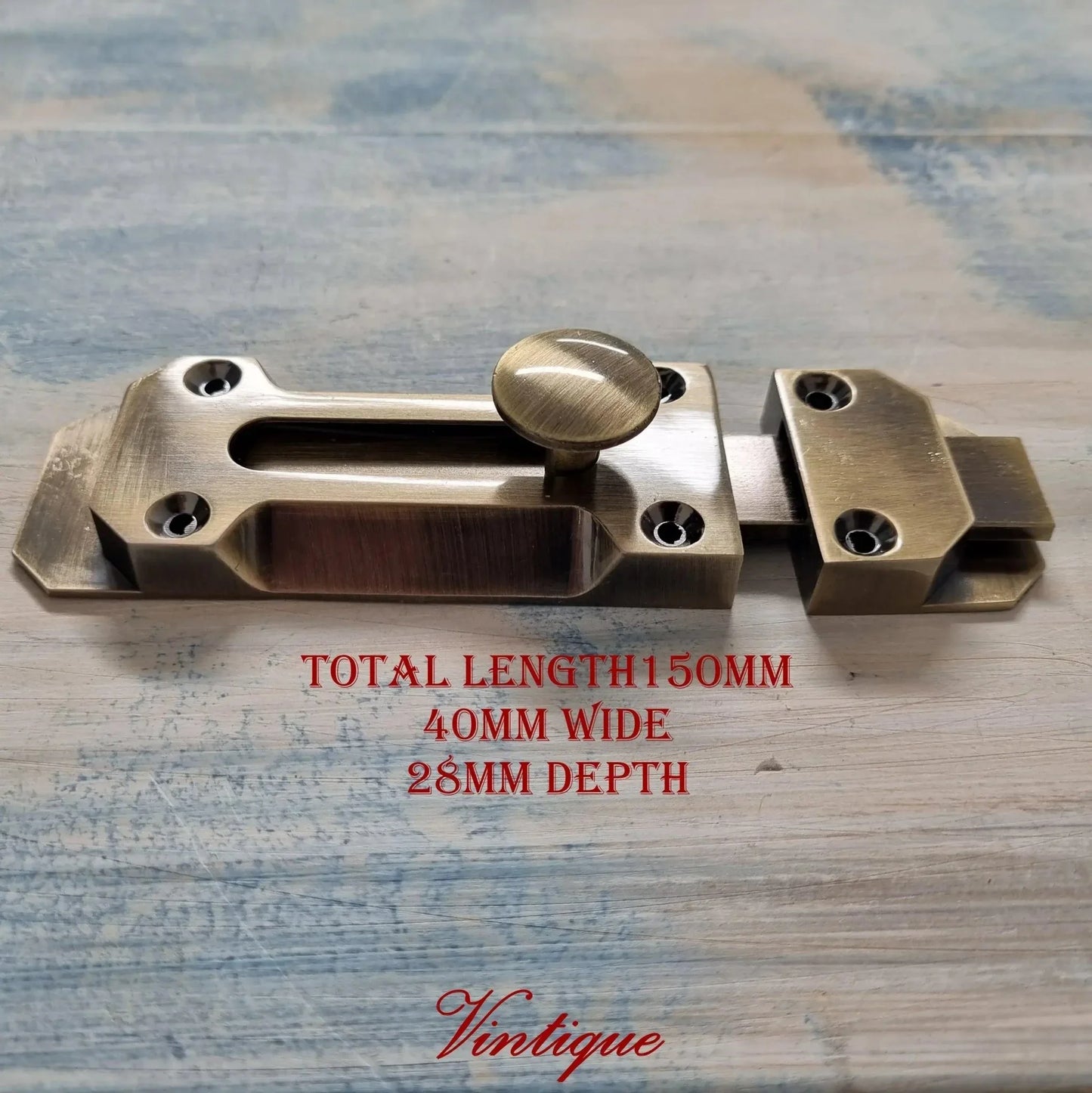 Solid Metal antique gold sliding Bolt 150mm long - Vintique Concepts