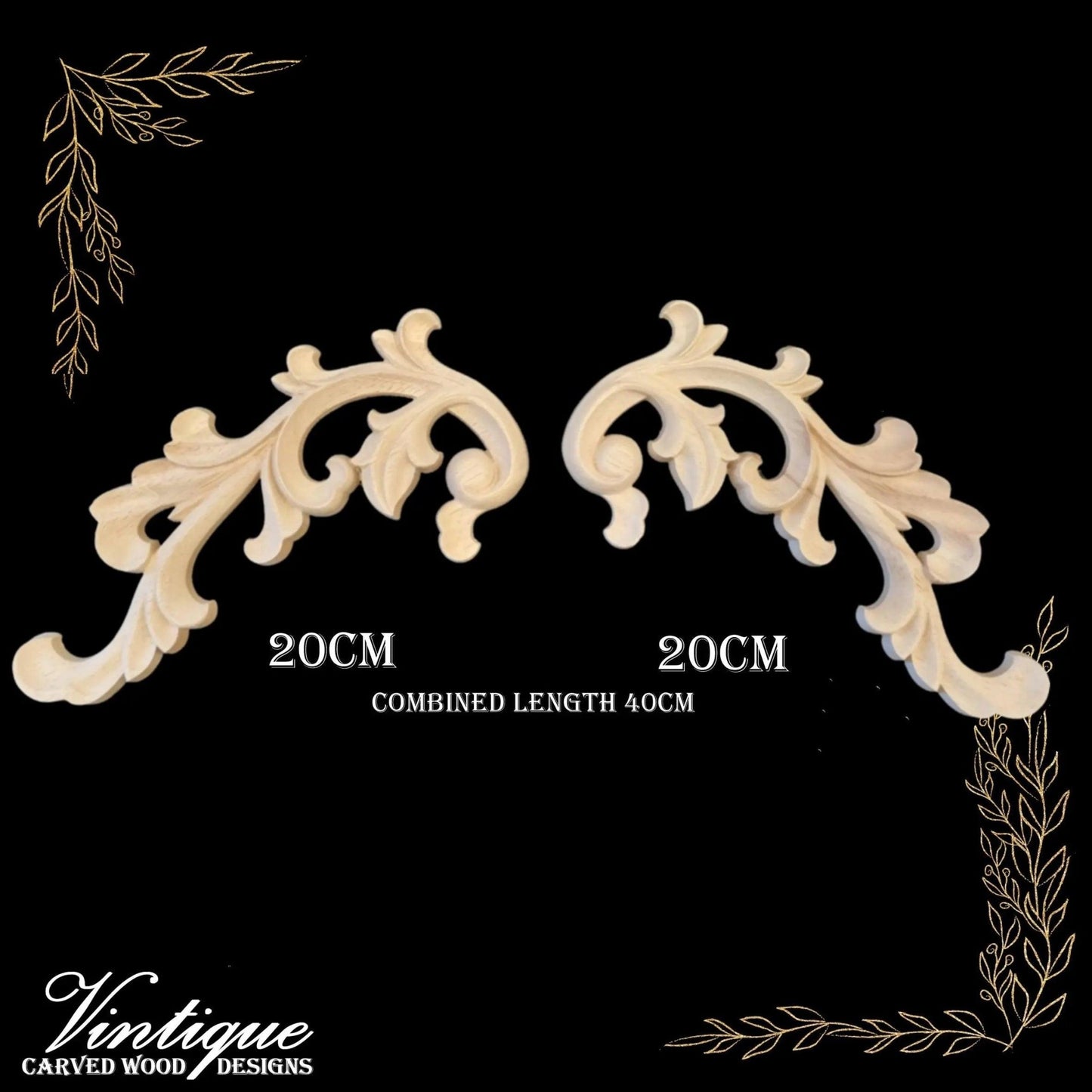 St James (pair) carved Wooden Applique left & right( 20cm x 10cm each )-Vintique Concepts