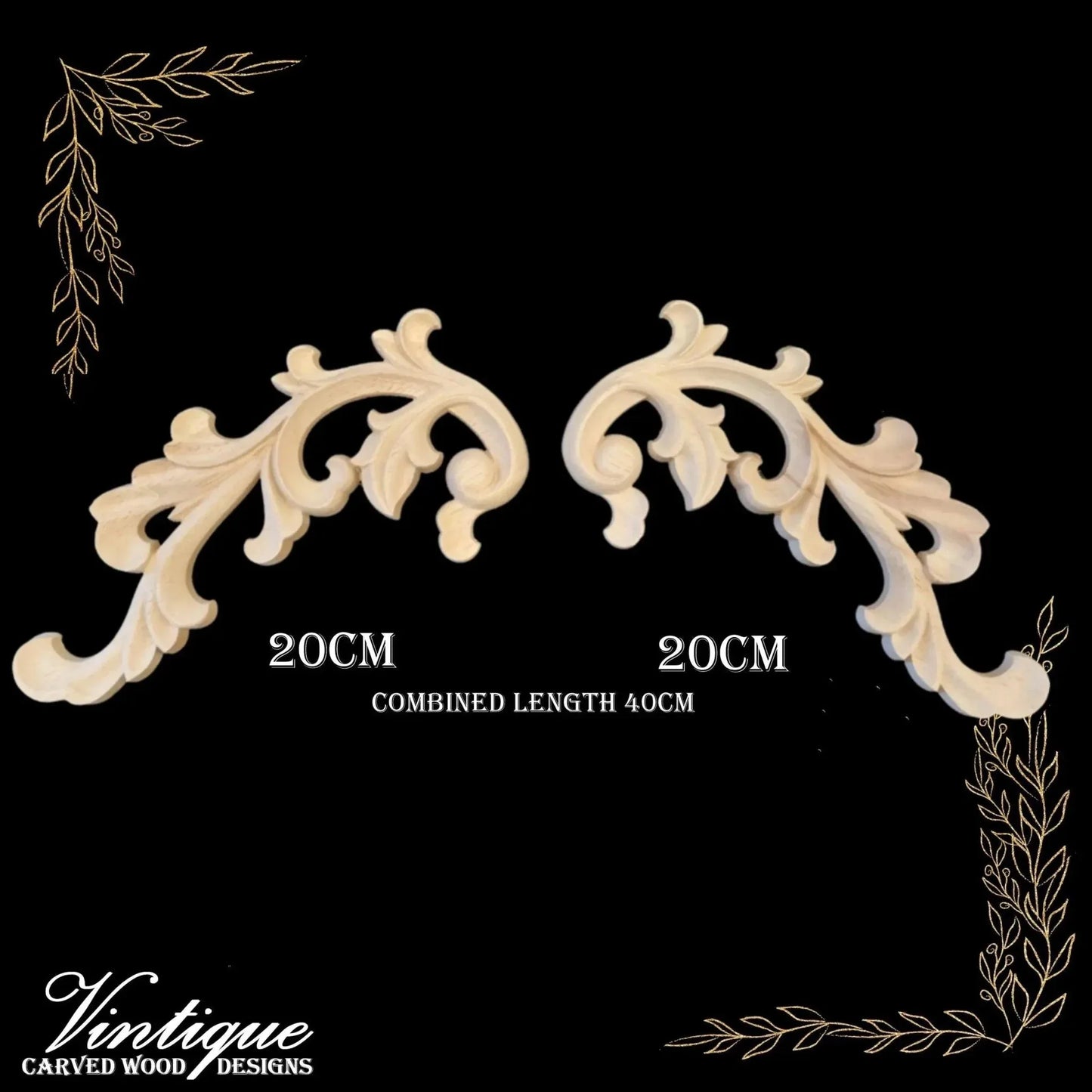 St James (pair) carved Wooden Applique left & right( 20cm x 10cm each ) - Vintique Concepts
