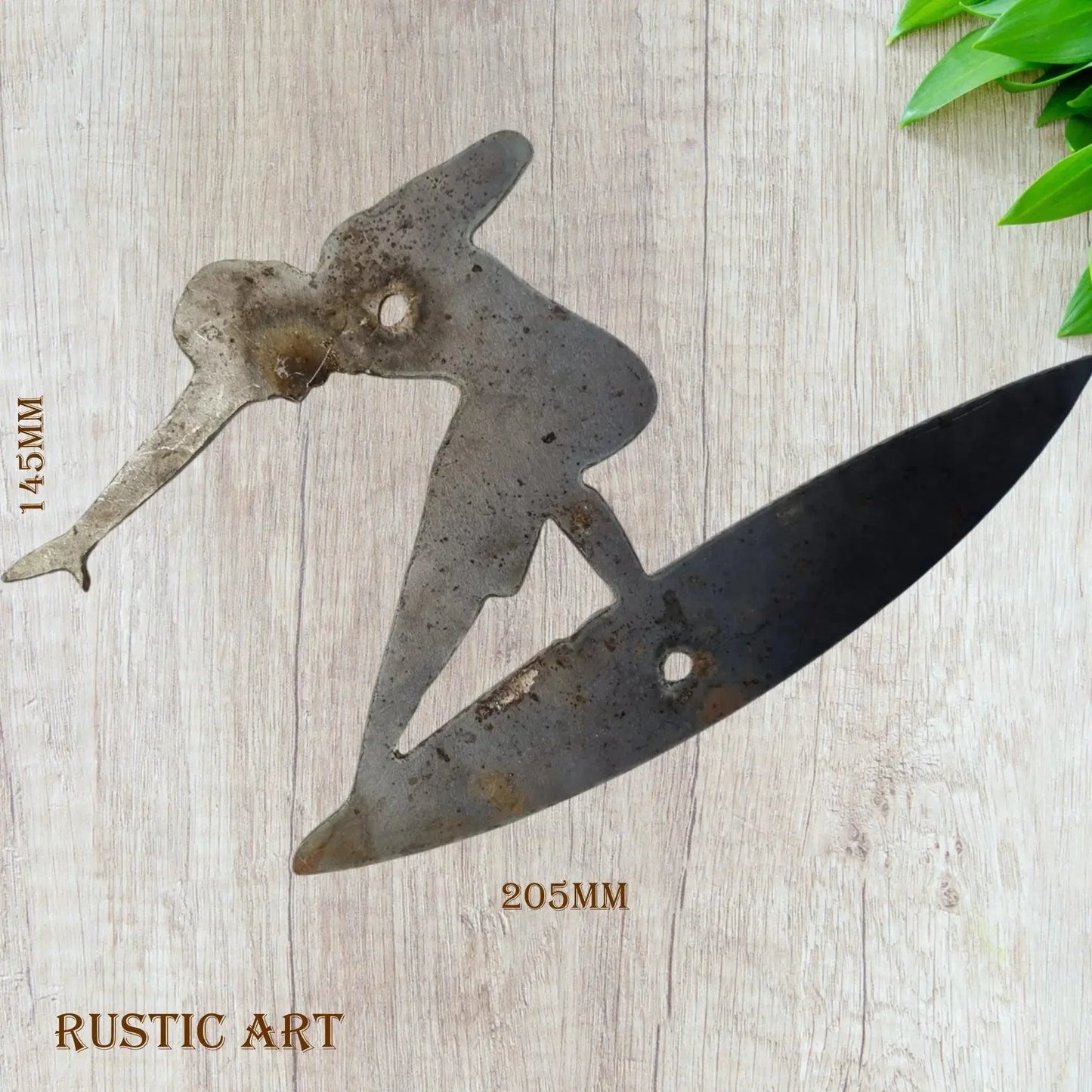 Surfer on surfboard Rusty metal art 205mm x 145mm - Vintique Concepts
