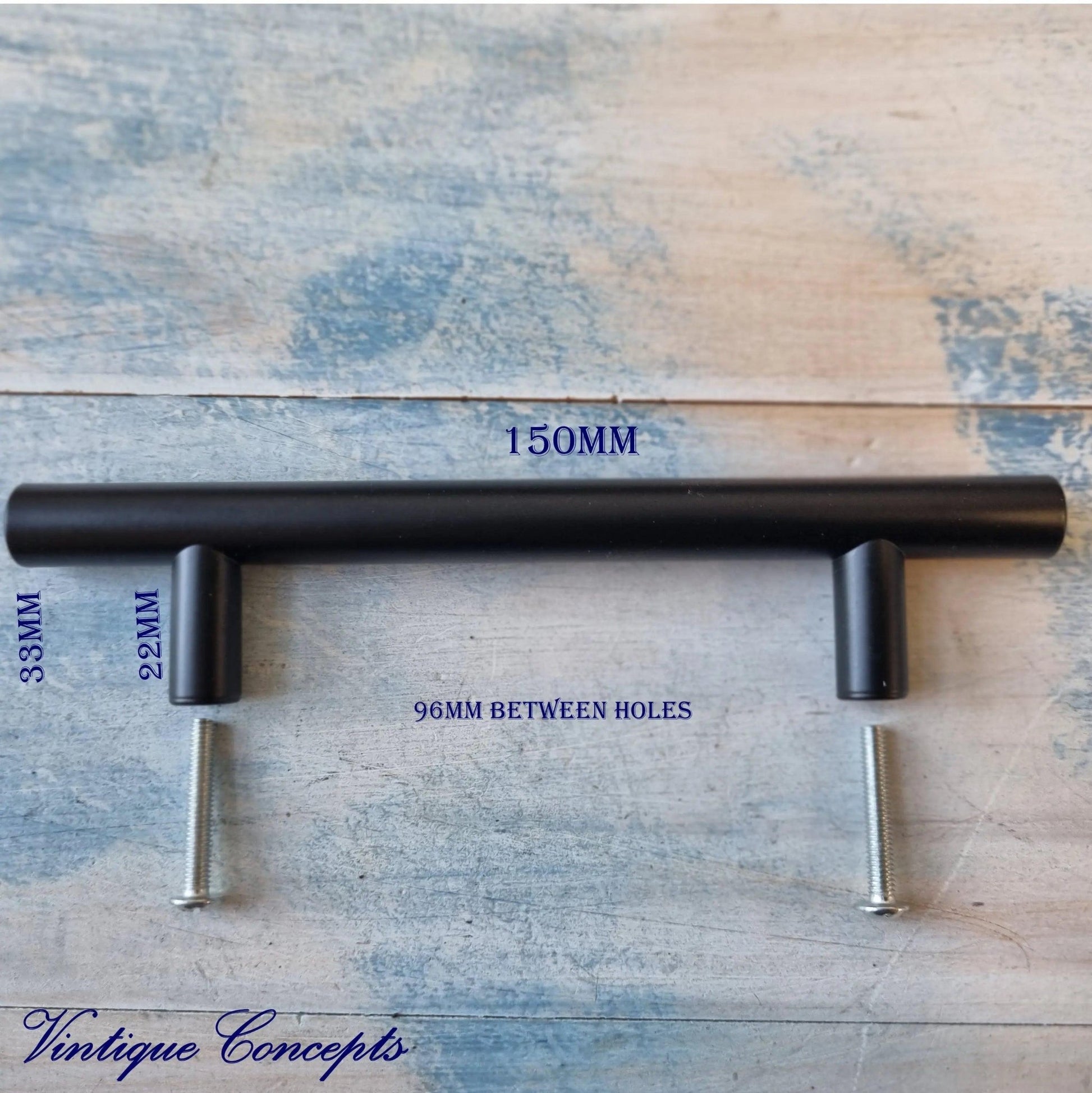 Swedish style Black contempoary Cabinet or drawer handle 150mm-Vintique Concepts