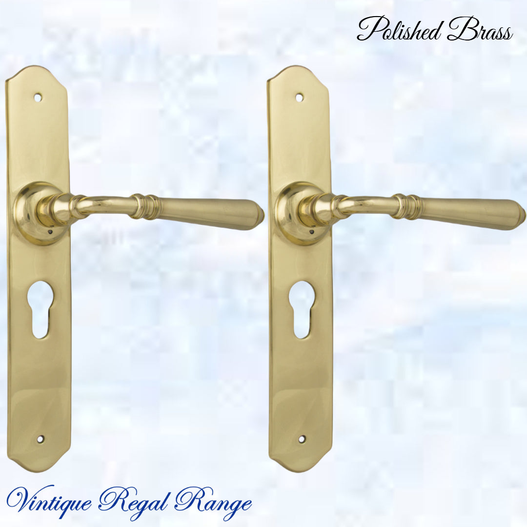 Polished Brass THORNDON lever door handle 240hX43mmw-Vintique Concepts